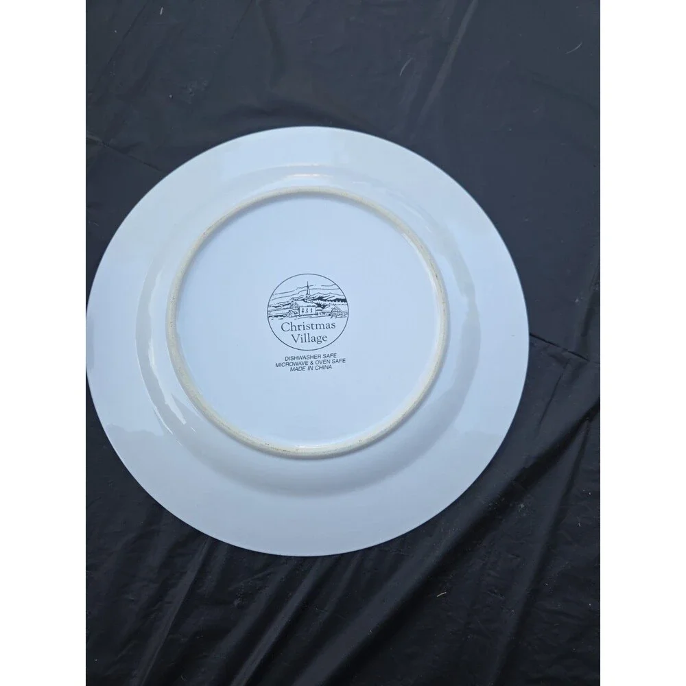 Christmas Village Snowman Snowflake Ceramic Dinner Plates 10.5